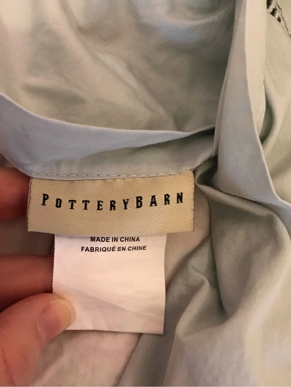Pottery Barn White Euro Sham with lights teal Ladder Stitch Trim